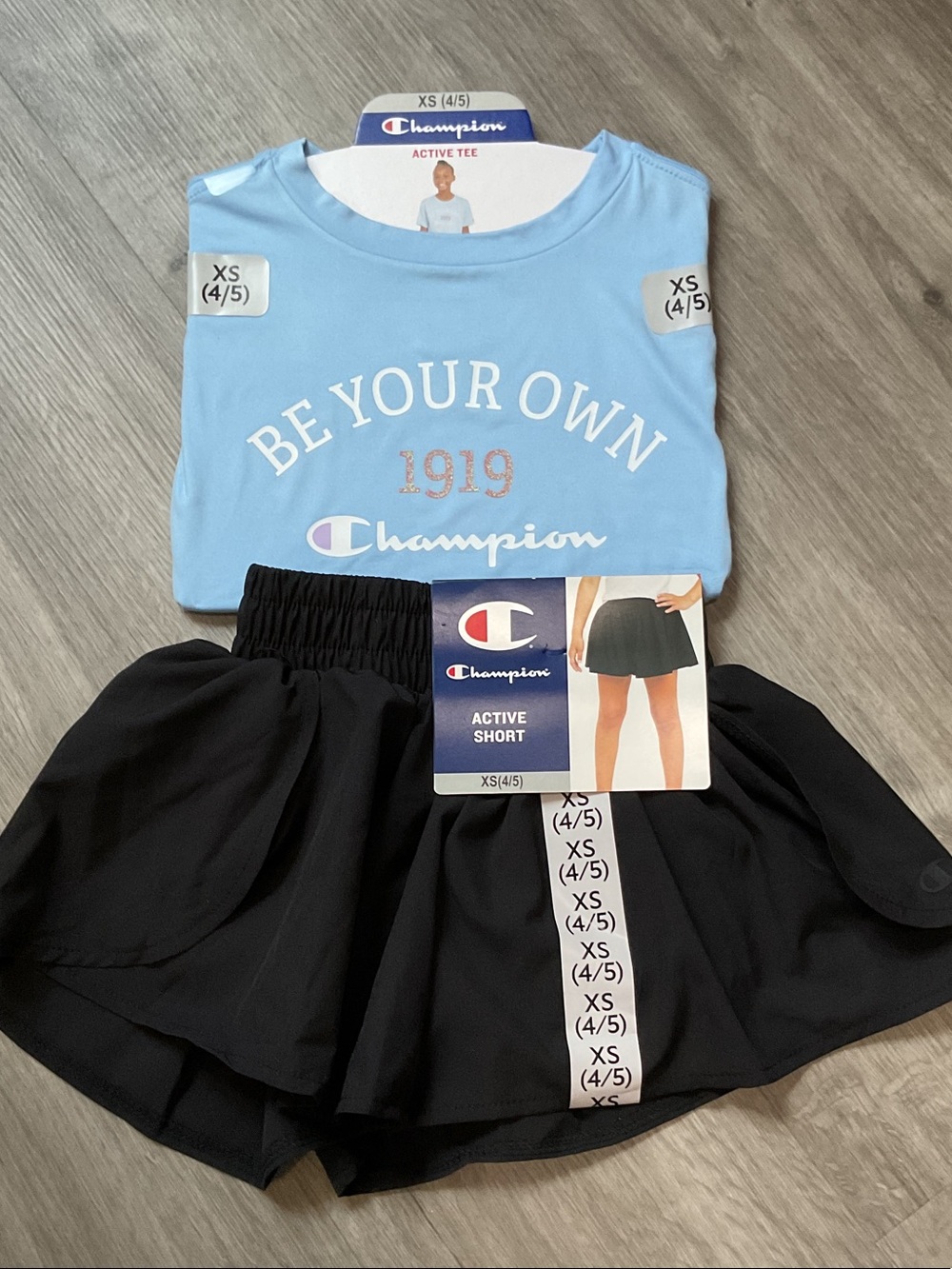 Champion Light Blue Graphic Tee and Black Active Skort Set